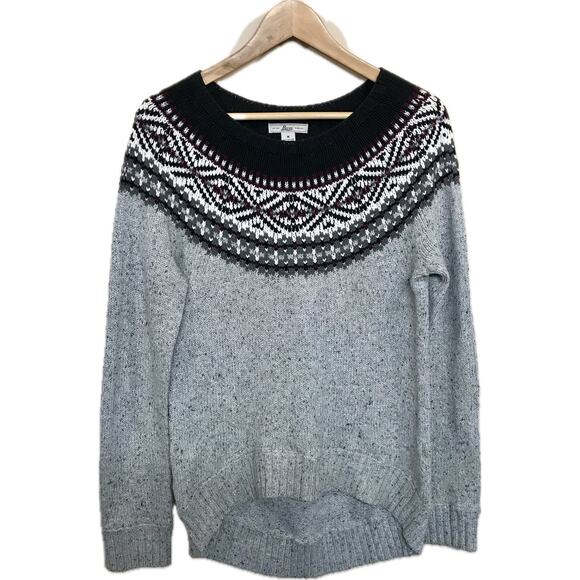 G H Bass Vintage Fair Isle Rustic Black Gray Scoop Neck Pullover Sweater Women M - Picture 1 of 10